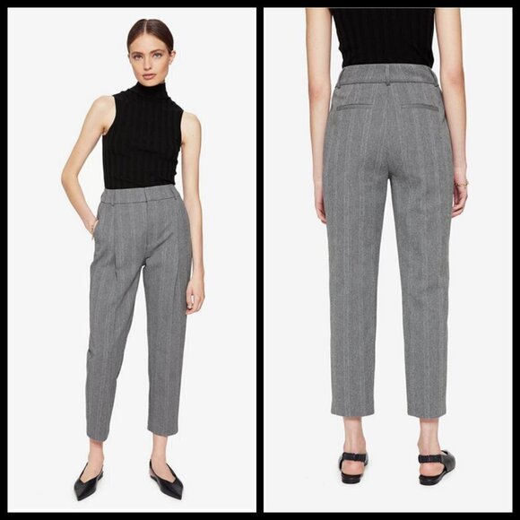 💕ANINE BING💕 Becky Trouser Pant Straight Leg High Waisted Grey Fishbone 32 NWT - Picture 2 of 12